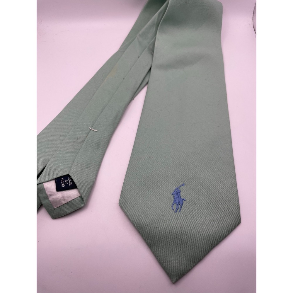Polo Ralph Lauren Mens Mint Green 100% Cotton Pony Logo Necktie Made in USA